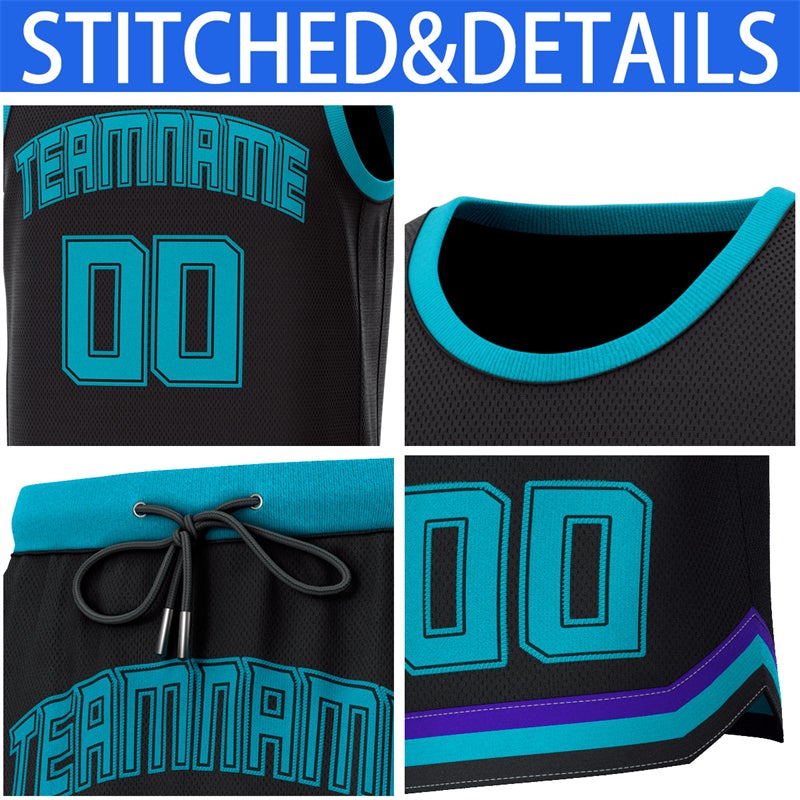 Custom Black Teal Classic Sets Basketball Jersey