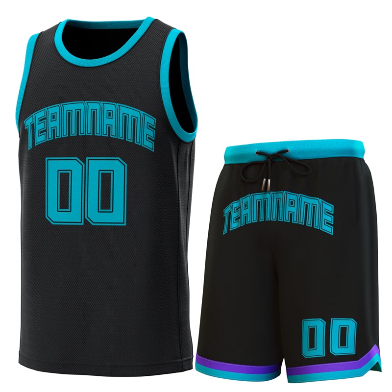 Maillot de basket-ball personnalisé noir sarcelle, ensembles classiques