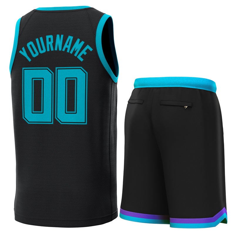 Maillot de basket-ball personnalisé noir sarcelle, ensembles classiques