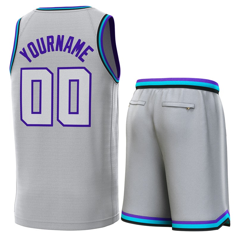 Maillot de basket-ball personnalisé gris violet sarcelle-noir, ensembles classiques