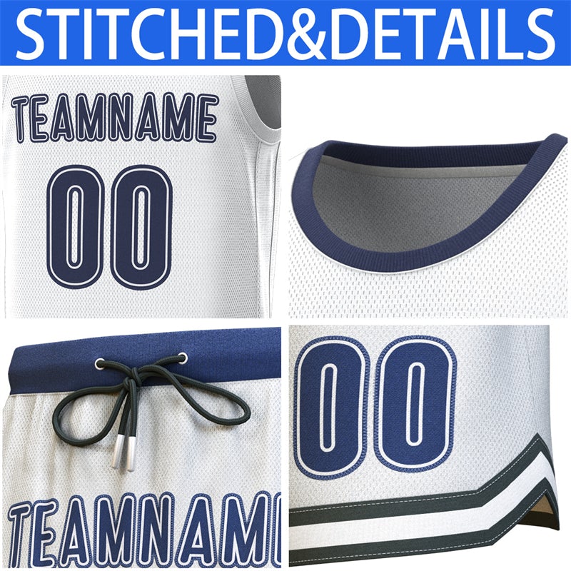 Maillot de basket-ball personnalisé blanc marine Lt bleu, ensembles classiques