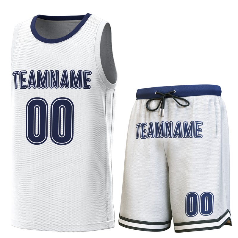 Maillot de basket-ball personnalisé blanc marine Lt bleu, ensembles classiques