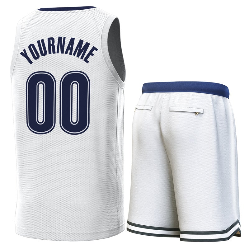 Maillot de basket-ball personnalisé blanc marine Lt bleu, ensembles classiques