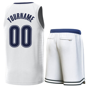 Custom White Navy Lt Blue Classic Sets Basketball Jersey