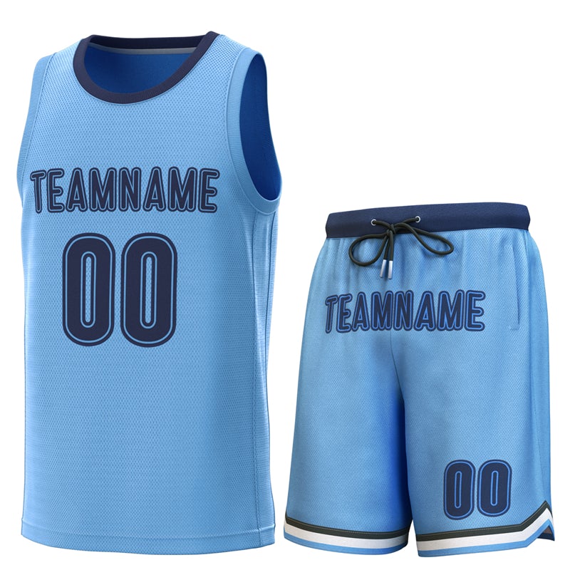 Maillot de basket-ball bleu clair personnalisé, ensembles classiques de la marine