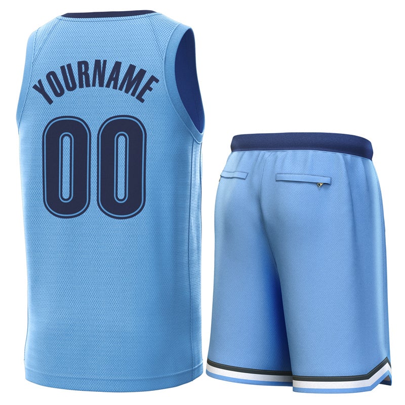 Maillot de basket-ball bleu clair personnalisé, ensembles classiques de la marine