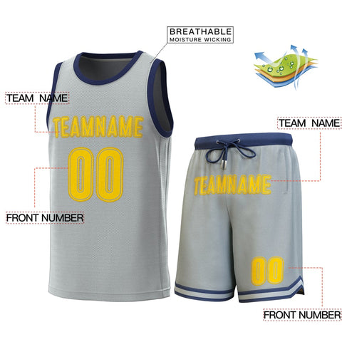 Custom Gray Navy Classic Sets Basketball Jersey