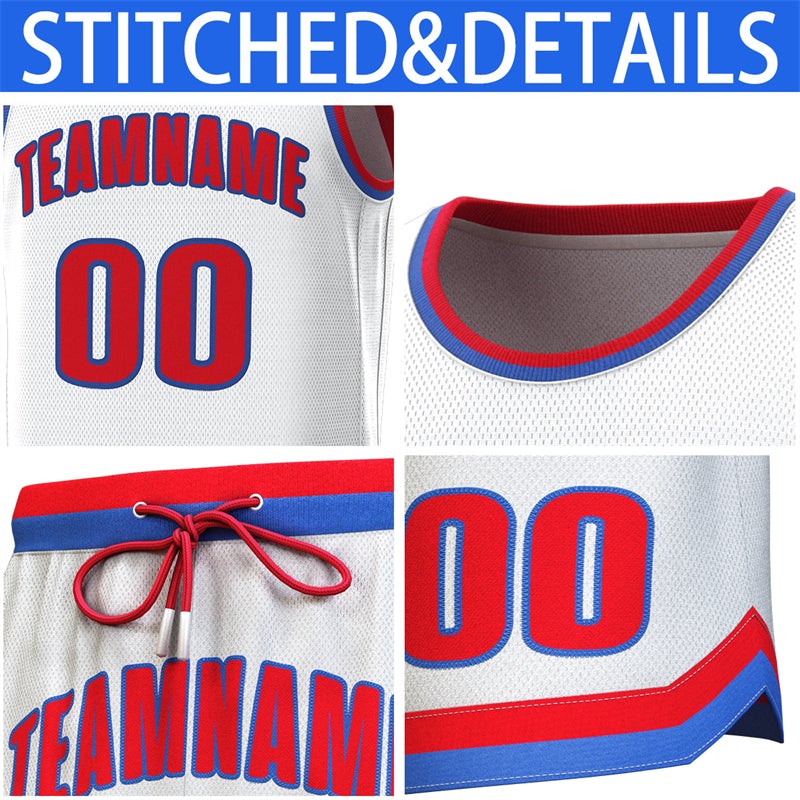 Custom White Royal-Red Classic Sets Basketball Jersey