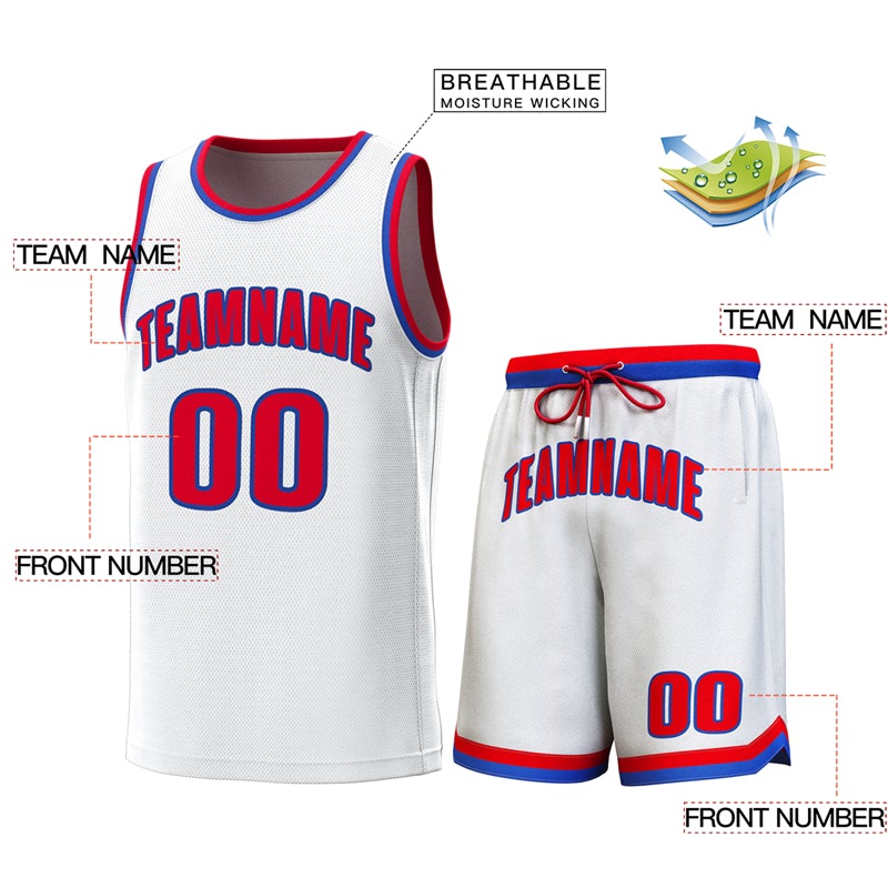 Maillot de basket-ball personnalisé blanc Royal-rouge, ensembles classiques