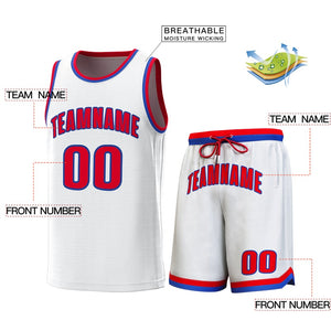 Custom White Royal-Red Classic Sets Basketball Jersey