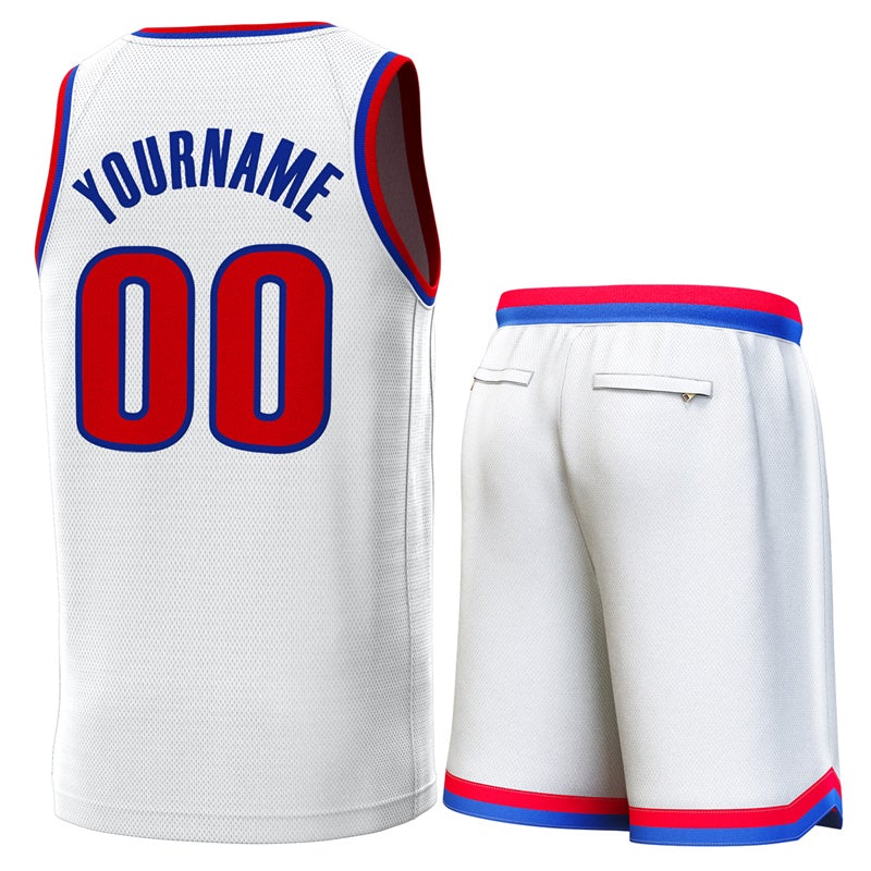 Custom White Royal-Red Classic Sets Basketball Jersey