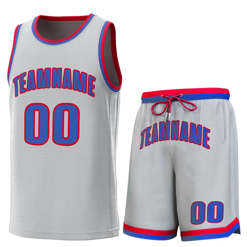 Maillot de basket-ball personnalisé gris rouge-Royal Classic