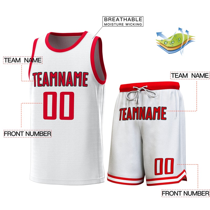 Maillot de basket-ball personnalisé blanc rouge classique