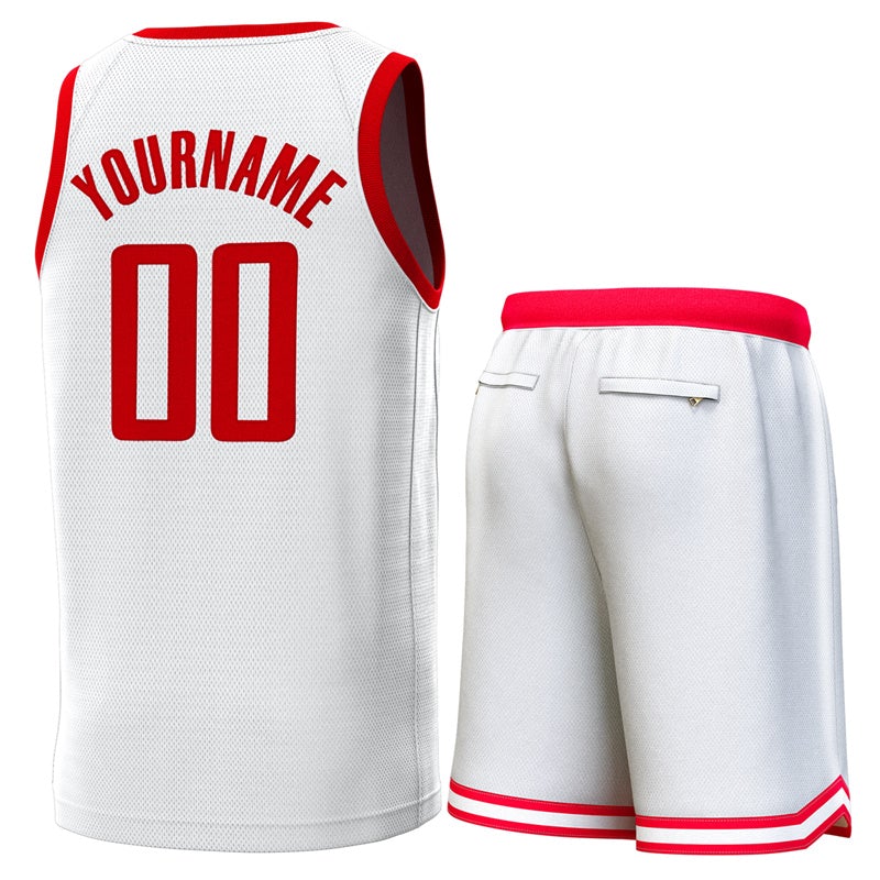 Maillot de basket-ball personnalisé blanc rouge classique