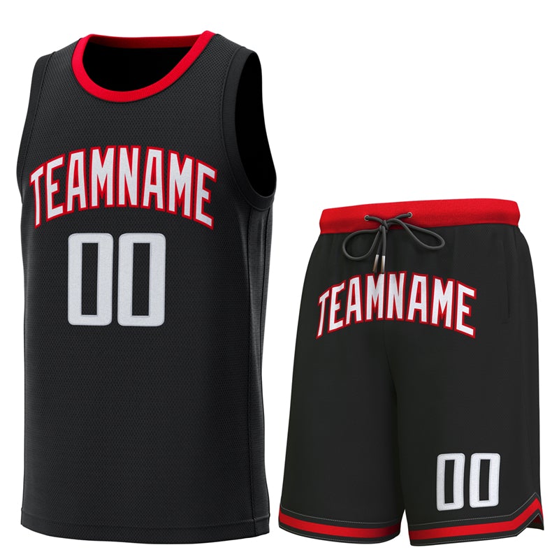 Maillot de basket-ball personnalisé noir rouge classique