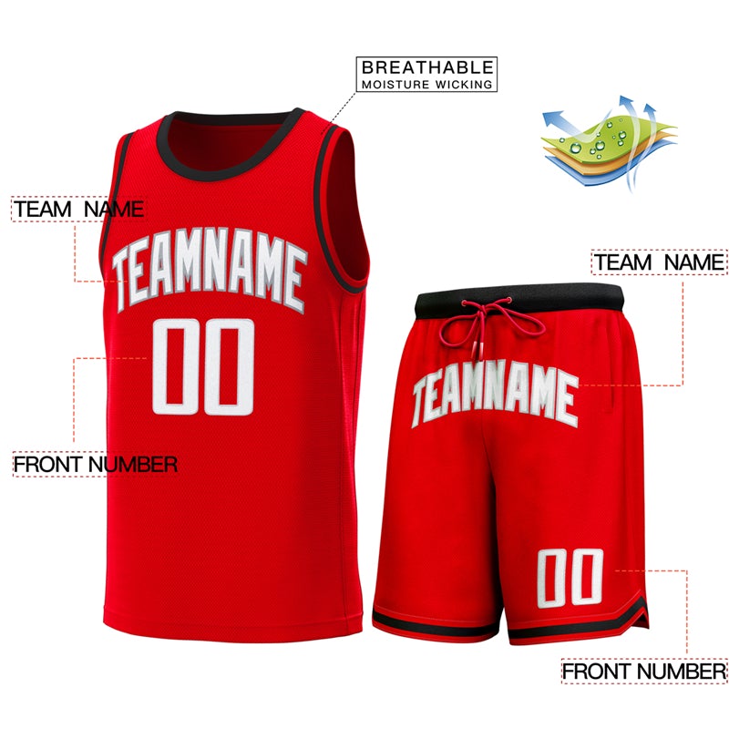 Maillot de basket-ball classique rouge noir personnalisé