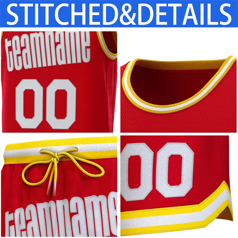 Maillot de basket-ball classique personnalisé rouge jaune-blanc