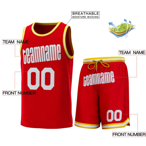 Custom Red Yellow-White Classic Sets Basketball Jersey