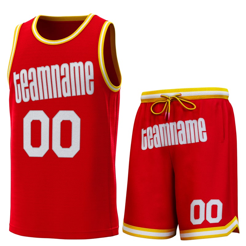 Maillot de basket-ball classique personnalisé rouge jaune-blanc