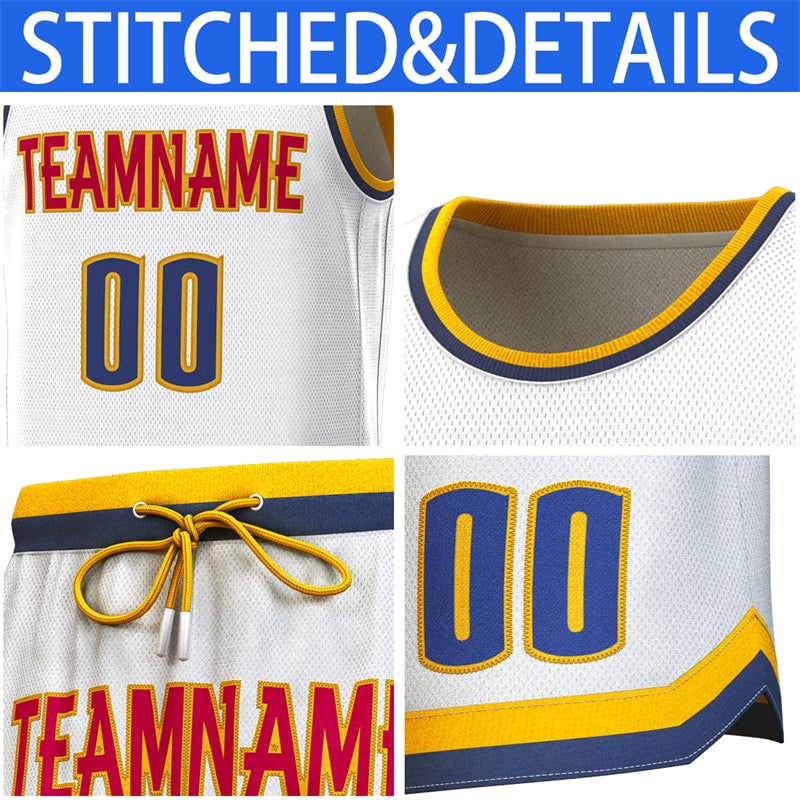 Custom White Yellow-Navy Classic Sets Basketball Jersey