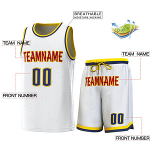 Maillot de basket-ball personnalisé blanc jaune-marine, ensembles classiques