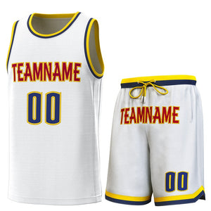 Maillot de basket-ball personnalisé blanc jaune-marine, ensembles classiques