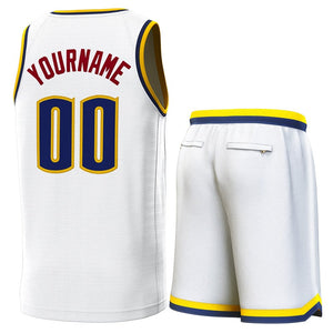 Maillot de basket-ball personnalisé blanc jaune-marine, ensembles classiques