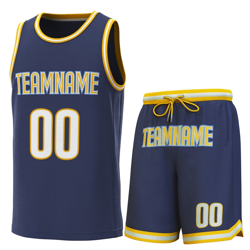 Maillot de basket-ball personnalisé, ensembles classiques jaune-jaune marine