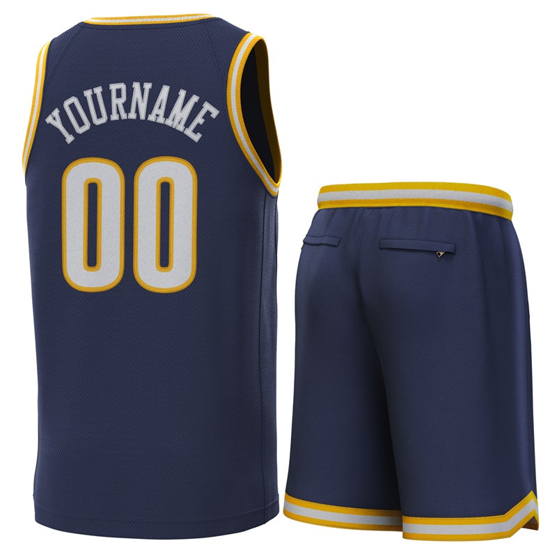 Maillot de basket-ball personnalisé, ensembles classiques jaune-jaune marine