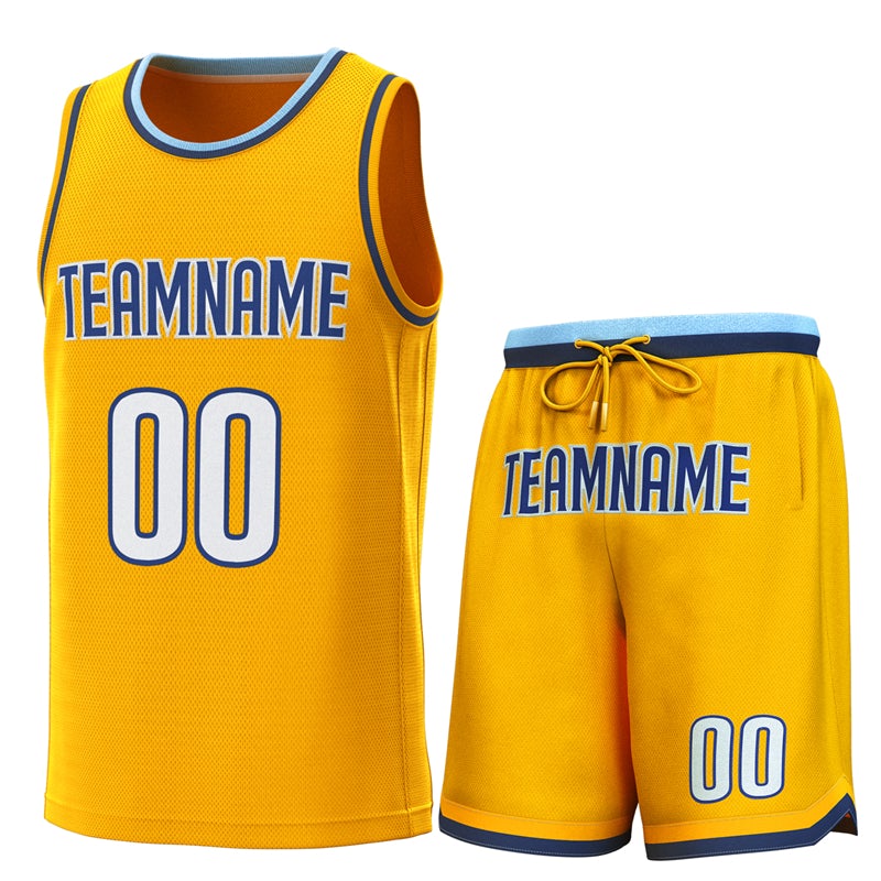 Maillot de basket-ball personnalisé jaune Lt bleu marine, ensembles classiques