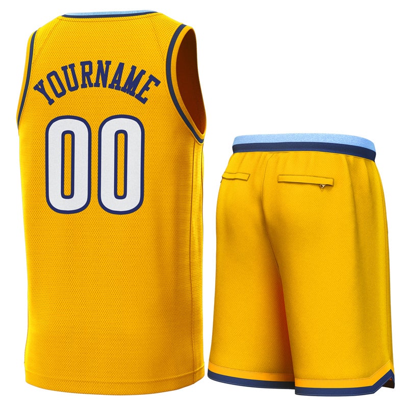 Maillot de basket-ball personnalisé jaune Lt bleu marine, ensembles classiques