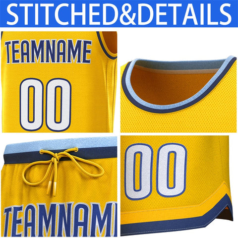 Custom Yellow Lt Blue-Navy Classic Sets Basketball Jersey