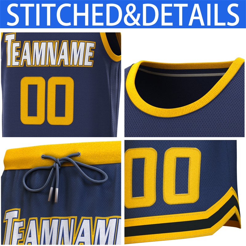 Maillot de basket-ball personnalisé, ensembles classiques jaune marine