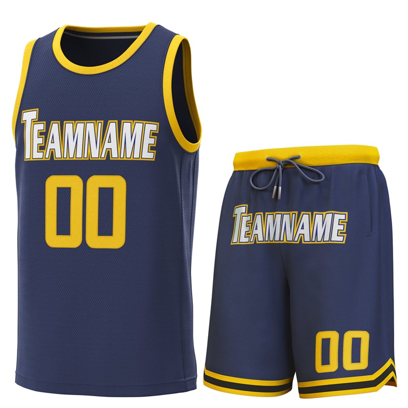 Maillot de basket-ball personnalisé, ensembles classiques jaune marine