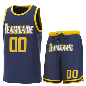 Custom Navy Yellow Classic Sets Basketball Jersey