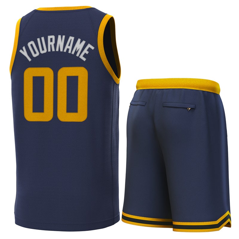 Maillot de basket-ball personnalisé, ensembles classiques jaune marine