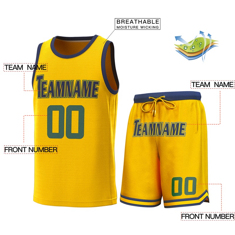 Maillot de basket-ball personnalisé, ensembles classiques de la marine jaune