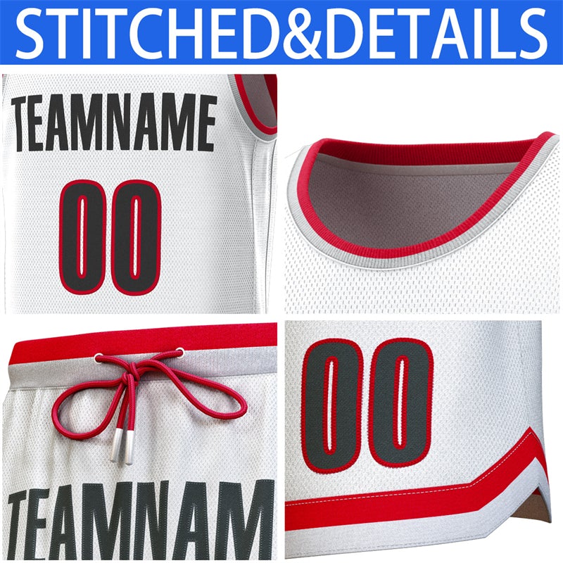 Maillot de basket-ball personnalisé blanc rouge-gris, ensembles classiques