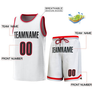 Maillot de basket-ball personnalisé blanc rouge-gris, ensembles classiques