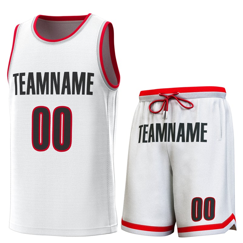 Maillot de basket-ball personnalisé blanc rouge-gris, ensembles classiques