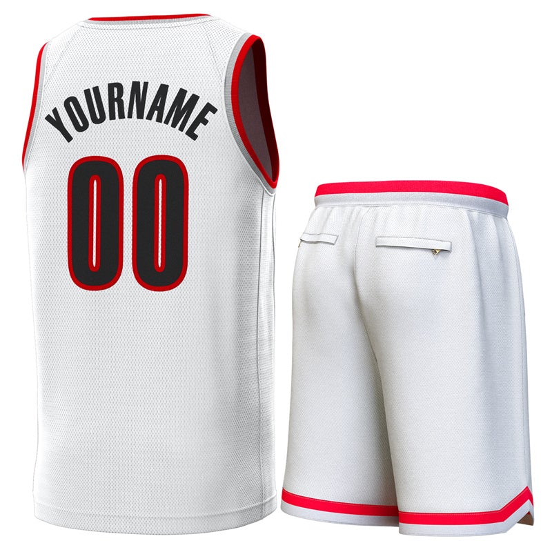 Maillot de basket-ball personnalisé blanc rouge-gris, ensembles classiques