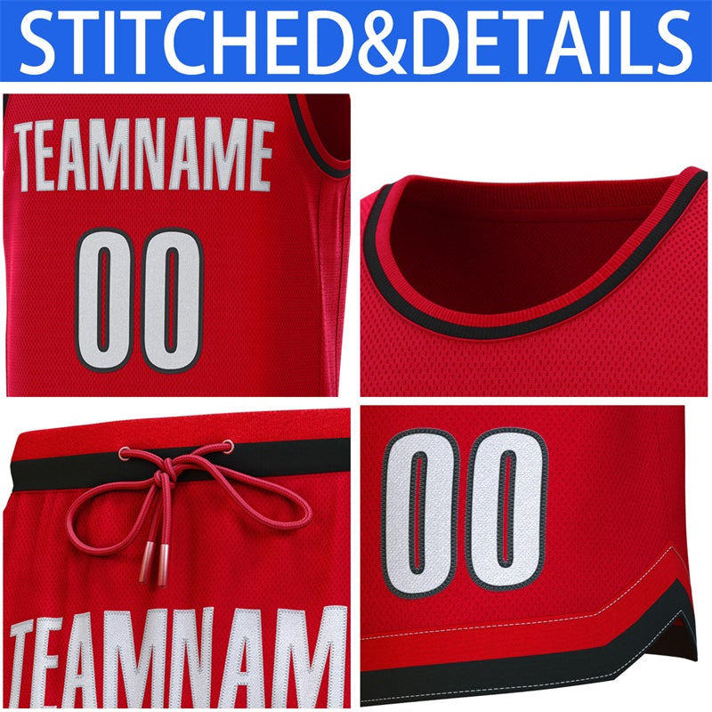 Maillot de basket-ball personnalisé rouge rouge-noir, ensembles classiques