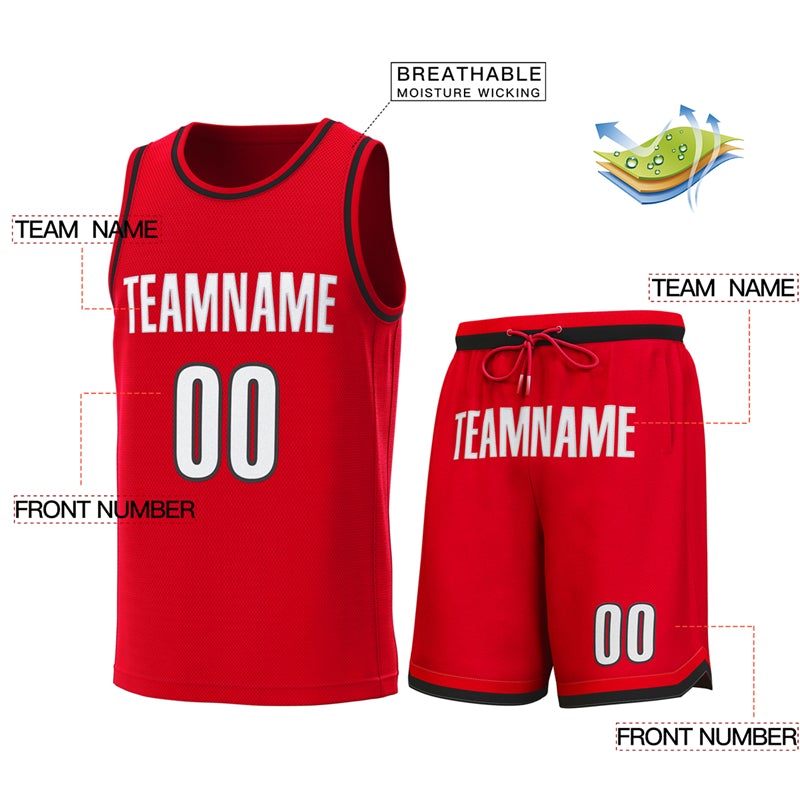 Maillot de basket-ball personnalisé rouge rouge-noir, ensembles classiques