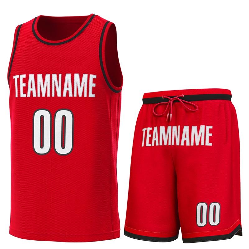 Maillot de basket-ball personnalisé rouge rouge-noir, ensembles classiques