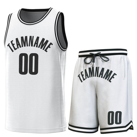 Custom White Black-White Classic Sets Basketball Jersey