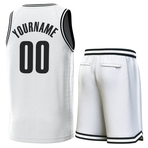 Custom White Black-White Classic Sets Basketball Jersey