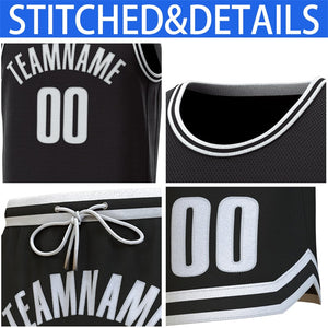 Maillot de basket-ball personnalisé noir blanc-noir, ensembles classiques