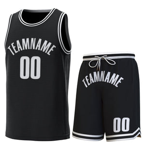 Maillot de basket-ball personnalisé noir blanc-noir, ensembles classiques