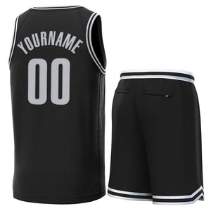 Maillot de basket-ball personnalisé noir blanc-noir, ensembles classiques