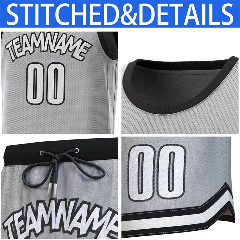 Custom Gray Black Classic Sets Basketball Jersey